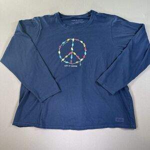 Life Is Good Long Sleeve Tee Christmas Lights Peace Sign 'Let It Shine' XXXL